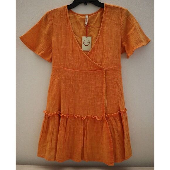 Raga R2786 Women's Sz 2 Burnt Orange Golden Rules Mini Wrap Dress - Picture 1 of 8